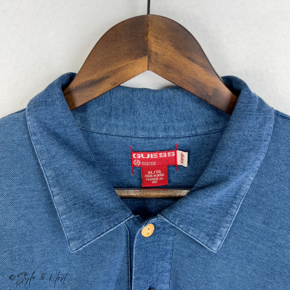 Vintage 90s GUESS Jeans Cotton Knit Heritage Polo Designer Patchwork Men's XL - Picture 4 of 7